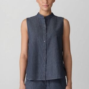 Eileen Fisher Airy Organic Cotton Twill Sleeveless Shirt Size Large NWT $128